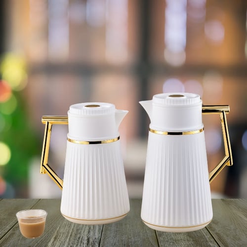 طقم ترمس أبيض مذهب للشاي والقهوة من رويال كاميل 02...