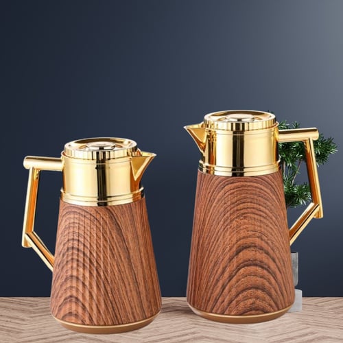 طقم ترمس ذهبي خشبي للشاي والقهوة من رويال كاميل 02...