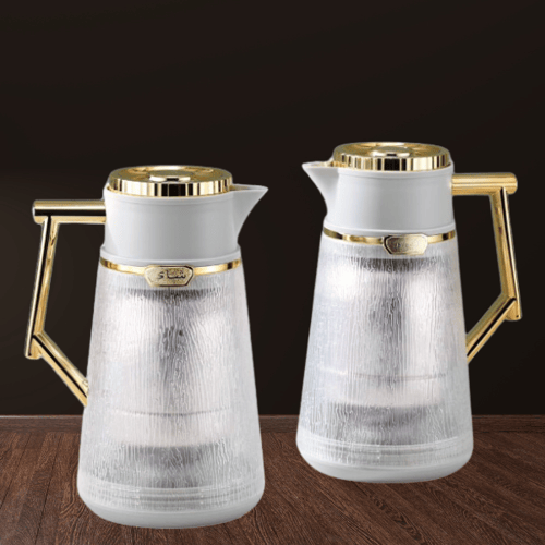 طقم ترمس شفاف رمادي ذهبي للشاي والقهوة من بيتروس