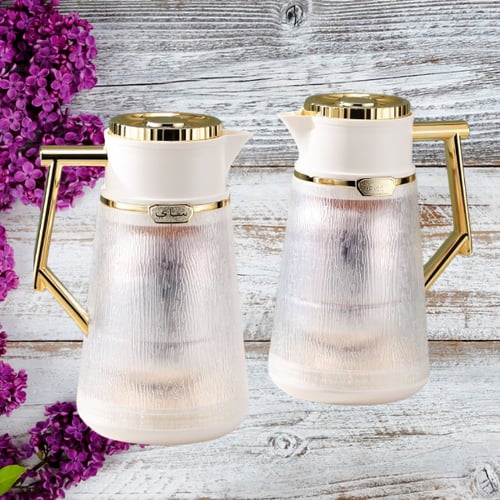 طقم ترمس شفاف أبيض ذهبي للشاي والقهوة من بيتروس 02...