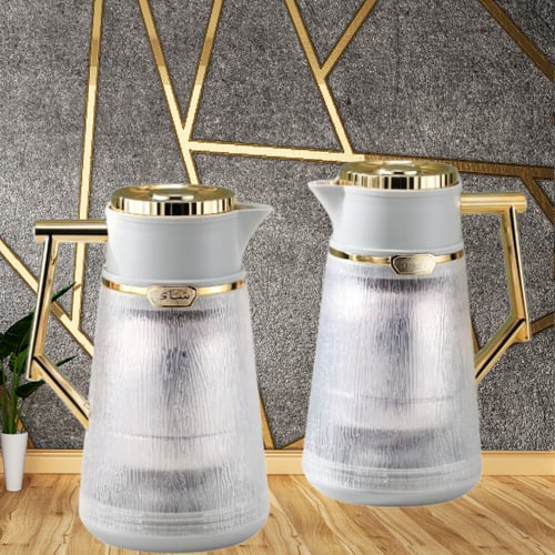 طقم ترمس شفاف رمادي ذهبي للشاي والقهوة من بيتروس