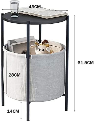 طاولة جانبية دائرية بسلة تخزين قماشية