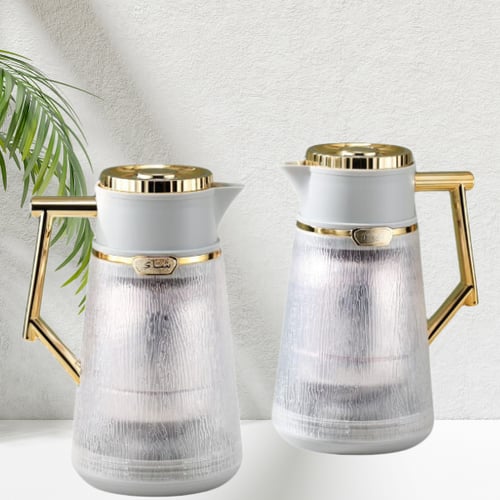 طقم ترمس شفاف رمادي ذهبي للشاي والقهوة من بيتروس