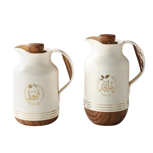 طقم ترمس بيج قاعدة خشبي للشاي والقهوة من بيتروس021...