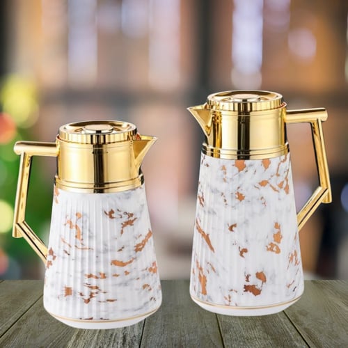 طقم ترمس ذهبي رخامي للشاي والقهوة من رويال كاميل 0...