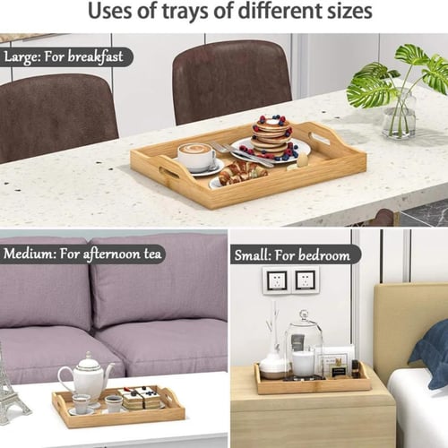 طقم صواني تقديم خشبية فاخرة من الخيزران الطبيعي