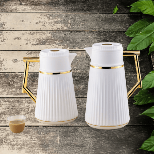 طقم ترمس أبيض مذهب للشاي والقهوة من رويال كاميل 02...