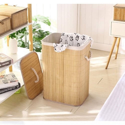 سلة غسيل من الخيزران