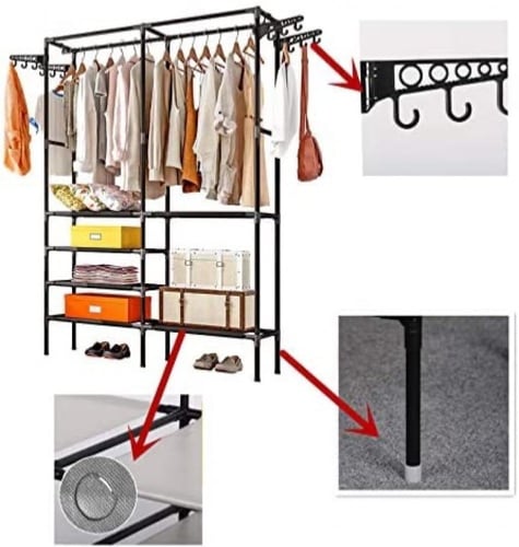 خزانة تخزين الملابس متعددة الوظائف مع 5 أرفف وأعمد...