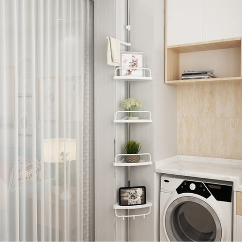 رف زاوية للحمام بأربعة طبقات وحامل للمنشفة