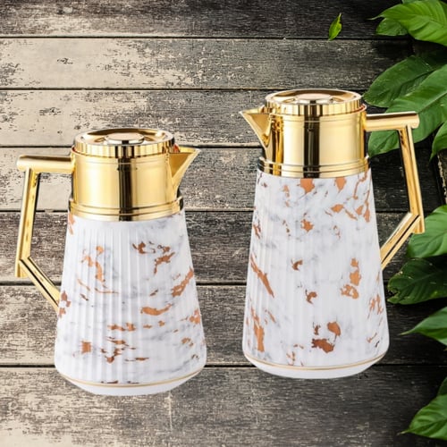 طقم ترمس ذهبي رخامي للشاي والقهوة من رويال كاميل 0...