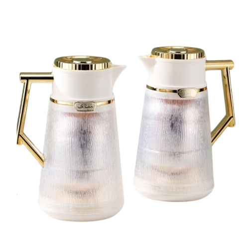 طقم ترمس شفاف أبيض ذهبي للشاي والقهوة من بيتروس 02...