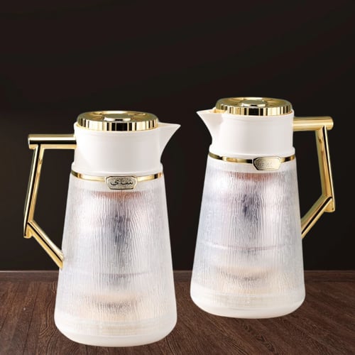 طقم ترمس شفاف أبيض ذهبي للشاي والقهوة من بيتروس 02...