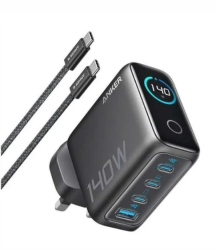 شاحن جداري بقوة 140 واط بثلاث منافذ تايب سي ومنفذ...