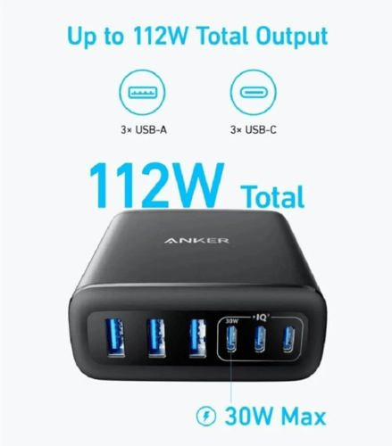 منصة شحن بقوة 112 واط ثلاث منافذ يو اس بي وثلاث من...