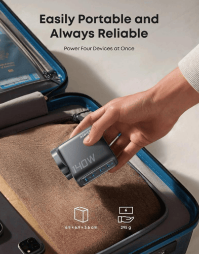 شاحن جداري بقوة 140 واط بثلاث منافذ تايب سي ومنفذ...