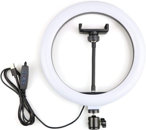 حلقة اضاءه مدمج فيها 12 لون مع مثبت للجوال للبث وا...