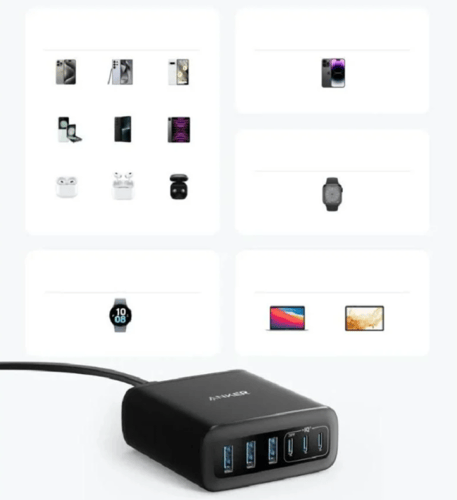 منصة شحن بقوة 112 واط ثلاث منافذ يو اس بي وثلاث من...