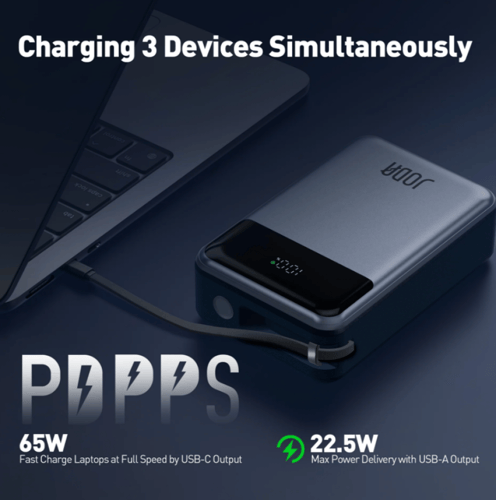 بطارية متنقلة باوربانك بشاشة رقمية وكيبل مدمج ومنف...