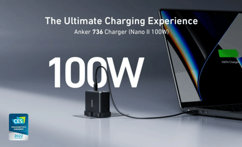 شاحن جداري انكر بقوة 100 واط بمنفذين تايب سي بتقني...