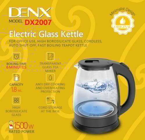 غلاية كهربائية زجاجية بسعة 1.8 لتر بقوة 1500 واط م...