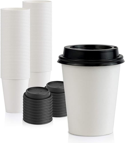 اكواب ورقية 8 اونص ابيض مع الاغطية (50) كوب