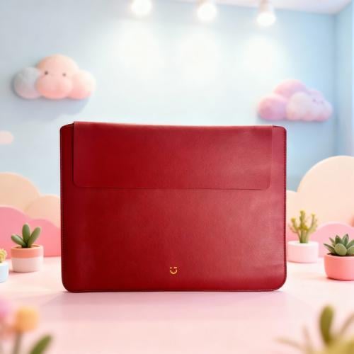 حقيبة مستندات جلد من مجموعة مينيماليزم ريترو - احم...