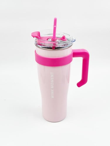 كأس ستيل مع مزاز حافظ للبرودة سعة 1600 مل - وردي