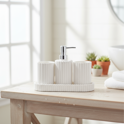 مجموعة مستلزمات الحمام -4 قطع - أبيض