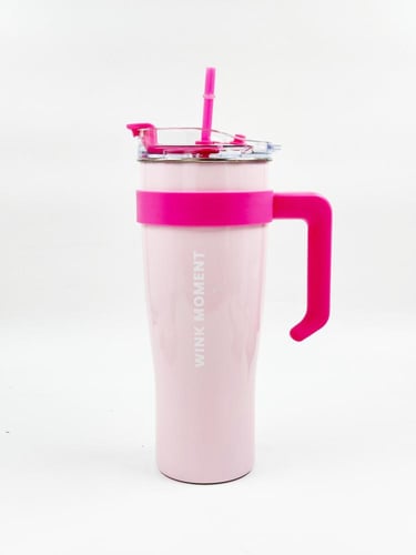 كأس ستيل مع مزاز حافظ للبرودة سعة 1600 مل - وردي