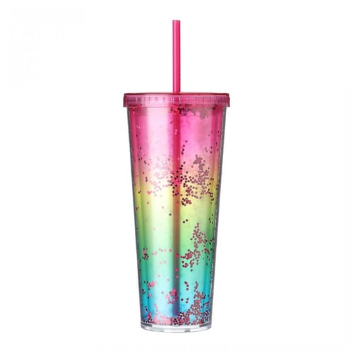 كوب مشروب بلاستيك بألوان متدرجة مع مزاز سعة كبيرة...