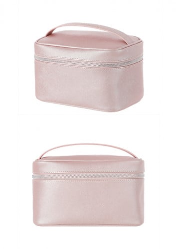 حقيبة مستحضرات تجميل مستطيلة بحافة مستديرة - وردي...