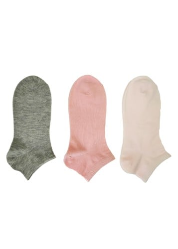 جوارب قطنية للكاحل للسيدات - 3 أزواج وردي