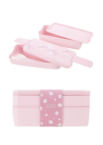 صندوق غداء بينتو مزدوج الطبقة من سلسلة أزهار الساك...