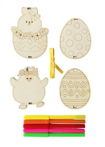 مجموعة الطلاء على الخشب مع 5 أقلام تلوين