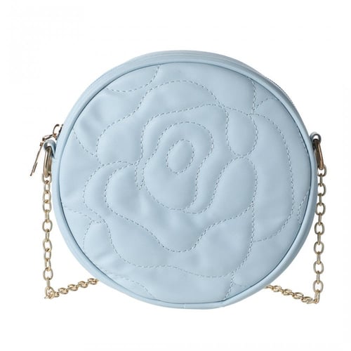حقيبة كتف دائرية مبطنة بنمط وردة مع سلسلة - ازرق -...