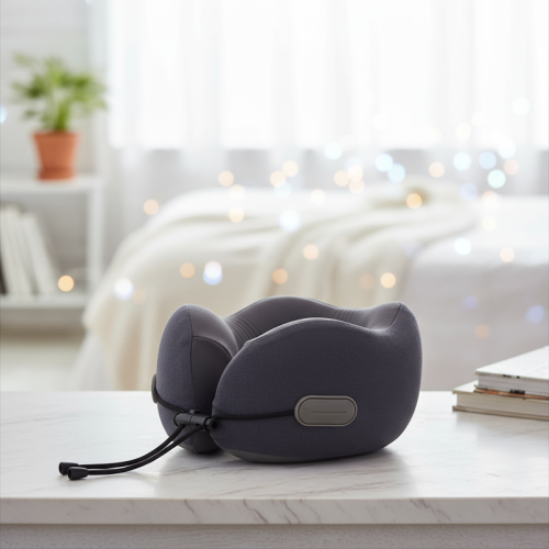 وسادة رقبة من الفوم مع حبل شد - رمادي