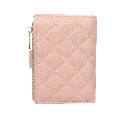 محفظة نسائية قصيرة مبطنة بنقشة الماس وقفل - وردي -...