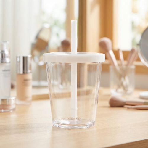 كوب بلاستيك بسيط بلون سادة مع مزاز ومقياس 400 مل -...