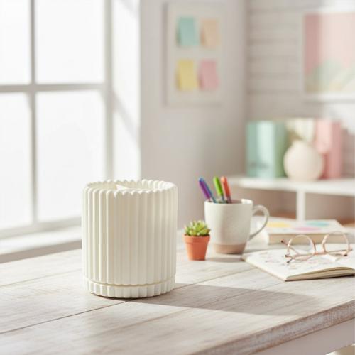 حامل أقلام دوار بنمط الأعمدة - أبيض