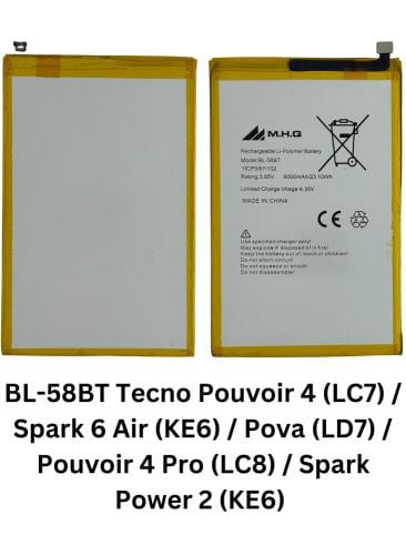 BATTERY BL-58BT Tecno Pouvoir 4 (LC7) / Spark 6 Ai...