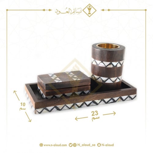 طقم خشب مع صدف نقشة مثلثة
