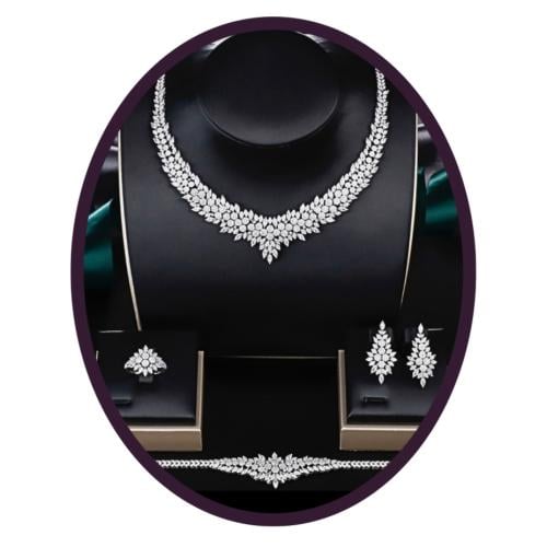 طقم فضة عيار 925 بتصميم الماس - [0047]