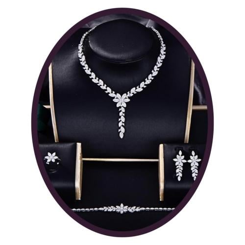 طقم فضة عيار 925 بتصميم الماس - [0034]