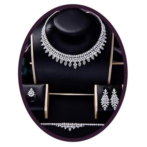 طقم فضة عيار 925 بتصميم الماس - [0043]