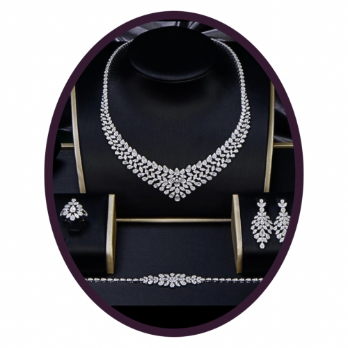 طقم فضة عيار 925 بتصميم الماس - [0024]