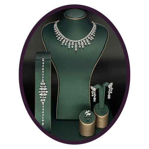 طقم فضة خالصة تصميم الماس - [0014]