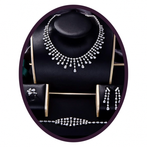 طقم فضة عيار 925 بتصميم الماس - [0023]