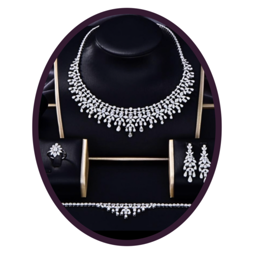 طقم فضة عيار 925 بتصميم الماس - [0030]