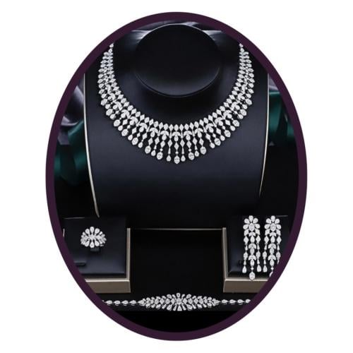 طقم فضة عيار 925 بتصميم الماس - [0050]